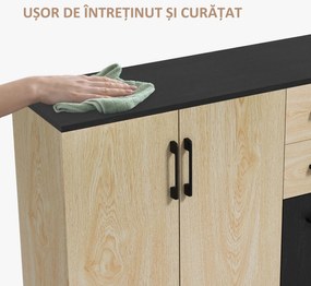 Bufet modern cu 2 dulapuri și 2 sertare, bufet de bucătărie cu raft reglabil, 90x30x75,5 cm, de culori nuc și negru HOMCOM | Aosom Romania