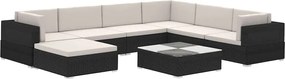 vidaXL Set mobilier de grădină cu perne, 8 piese, negru, poliratan