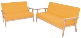 Set cu canapele, 2 piese, material textil, galben Galben, 2 locuri + 3 locuri
