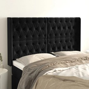 vidaXL Tăblie de pat cu aripioare, negru, 163x16x118/128 cm, catifea