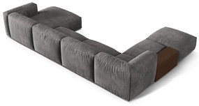 Colțar modular gri cu tapițerie din catifea (cu colț pe partea stângă/în formă de "U") Martina – Micadoni