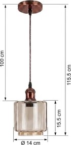 Brilagi - Lampă suspendată LED pe cablu R GLASS 1xE27/60W/230V Ø14 cm cupru/bej fumuriu