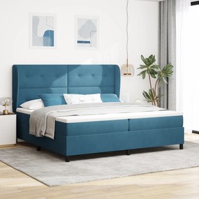 vidaXL Pat cu saltea cu arcuri Albastru închis 200 x 200 cm din catifea