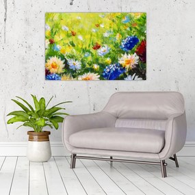 Tablou - Pictură în ulei, pajiște înflorită (90x60 cm)