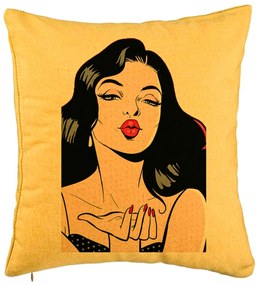 Perna Decorativa, Model Vintage Pop Art, 40x40 cm, Galben, Husa Detasabila, Burduf