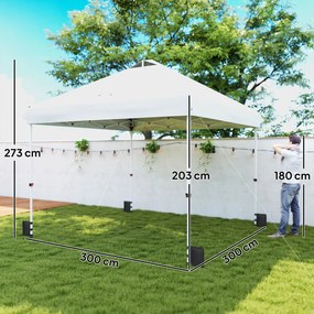 Outsunny Pavilon de grădină exterior 3x3 m, tonelă pliantă pop-up, roți, protecție solară UPF50+, înălțime reglabilă, alb | Aosom Romania