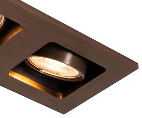 Set de 6 spoturi încastrate bronz închis dreptunghiulare cu 2 lumini reglabile - Qure