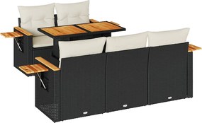 vidaXL Set mobilier grădină perne 6 piese negru poliratan/lemn acacia