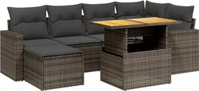 vidaXL Set canapele de grădină, 7 piese, cu perne, gri, poliratan