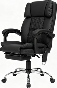 PRESTIGE CONFORT OC-514 – Scaun directorial cu Masaj în 7 puncte, Telecomandă, mecanism multifuncțional, reglare pe înălțime, suport pentru picioare, bază cromată, tapițerie PU, Negru