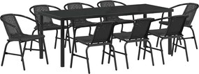 vidaXL Set de masă pentru grădină 9 pcs Negru
