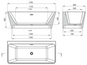 Set cada baie freestanding, lipita de perete, 170x80 cm, Hiacynt si baterie cada incastrata negru mat Silia