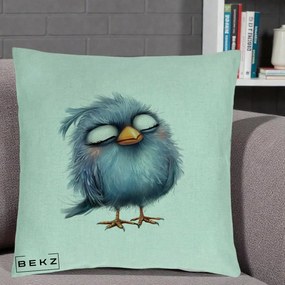 Perna Decorativa Pui Pufos Albastru Adormit, 40x40 cm, Verde Menta, Husa Detasabila, Perna Inclusa, BEKZ®