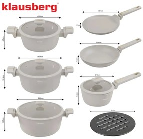 Set oale marmorate cu tigaie clatite 12 peise Klausberg KB-7967, crem