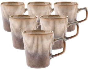 Set de 6 căni ceramice Rustik 410 ml, maro deschis