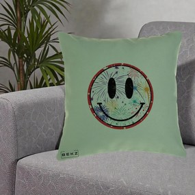 Perna Decorativa Smiley Face cu Artificii Multicolore, 40x40 cm, Verde, Husa Detasabila, Perna Inclusa, BEKZ®