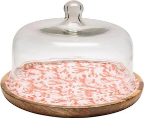 Tava pentru prajituri, din lemn de mango, cu capac din sticla, D30cm, Lobsters