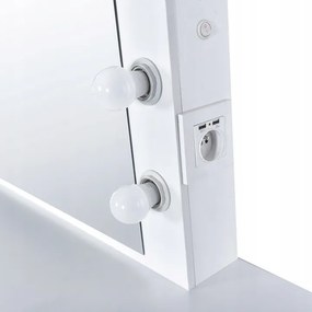 Masuta machiaj cu Oglinda LED si 5 Sertare pentru Cosmetice, Set Masa toaleta 110 cm, Alb, masuta cosmetica, vanity - SEA534