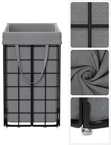 Cos de rufe pliabil cu sac detasabil, metal / textil, gri / negru, Songmics