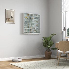HOMCOM Vitrină pentru obiecte cu 6 rafturi reglabile, din PAL, cu uși din sticlă, 80 x 9,5 x 83 cm, alb | Aosom Romania
