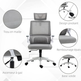 Vinsetto Scaun de birou reglabil material plasa din poliester spatar ergonomic inclinabil pivotant Gri | Aosom Romania