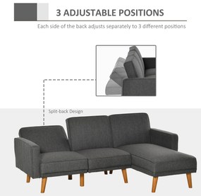 HOMCOM Canapea Extensibila din Tesatura Gri, Canapea Coltar cu 3 Locuri cu Scaun Reversibil si Spatar Reglabil