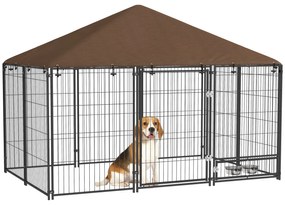 PawHut Chenil exterior pentru câini din oțel și material Oxford Suport pentru castron și Acoperiș rezistent la intemperii Spațiu încăpător | Aosom Romania