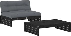 vidaXL Set mobilier de grădină cu perne, 2 piese, negru, lemn masiv