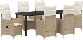 vidaXL Set de masă pentru grădină cu pernă 7 pcs Bej poliratan