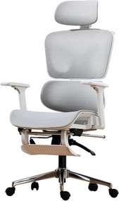 AERION – Scaun ergonomic, spătar ergonomic segmentat, suport lombar 3D, tetieră reglabilă, cotiere 3D, suport pentru picioare, înclinare până la 145°, bază metalică, Mesh, Alb/Gri
