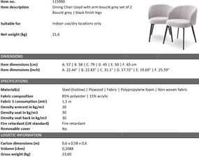 Set de 2 scaune cu brate design LUX Lloyd, boucle gri 115990 HZ