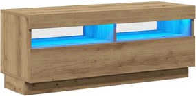 vidaXL Dulap TV lumini LED stejar artizanal 100x35x40cm lemn prelucrat