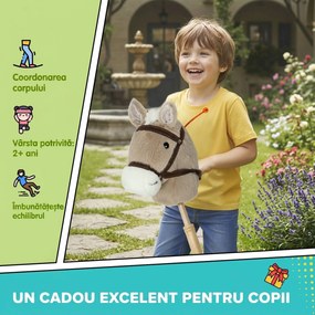 AIYAPLAY Căluț pe Băț pentru Copii 1-3 Ani, cu Sunete Realiste și Rotițe, 95x25x27 cm, Gri | Aosom Romania
