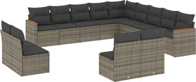vidaXL Set mobilier de grădină cu perne, 13 piese, gri, poliratan