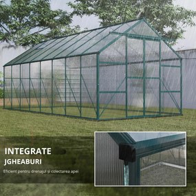 Outsunny Seră din Aluminiu, Seră de Grădină din Policarbonat pentru Plante, Legume, Fructe, 244x500x216 cm, Transparentă | Aosom Romania