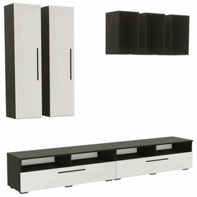 Living haaus Haga V12, Alb Lucios/Negru, MDF, L 240 cm