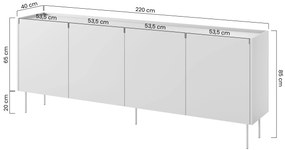 Comodă cu patru sertare ascunse Desin 220 4U4S - cașmir / Stejar nagano