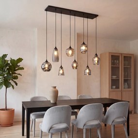 Lampa suspendată Art Deco neagră cu sticlă fumurie cu 8 lumini - Hanne