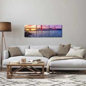 Tablou cu pod și apus de soare (cu ceas) (90x30 cm)