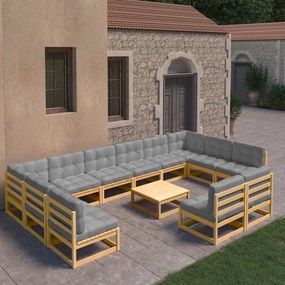 3077239 vidaXL Set mobilier de grădină cu perne, 13 piese, lemn masiv de pin