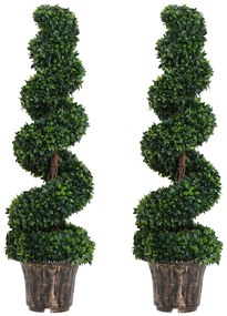 Outsunny Plantă Artificială Decorativă Buxus în Spirală cu Ghiveci Inclus, Ф32x120 cm, Verde | Aosom Romania