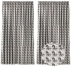 Set 2 draperii 180 x 240 cm, blackout 60%, print modern, Kidizi Pockerface, alb-negru, draperii sufragerie sau dormitor