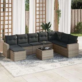 vidaXL Set canapele de grădină, 9 piese, cu perne, gri, poliratan