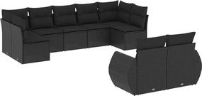 vidaXL Set mobilier de grădină cu perne, 9 piese, negru, poliratan