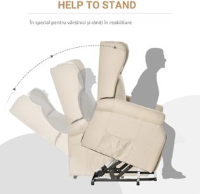 HOMCOM Fotoliu Rabatabil Masaj si Mecanism de Ridicare Telecomanda Alb Crem | Aosom Romania