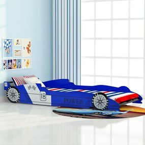 Pat pentru copii masina de curse 90 x 200 cm, albastru
