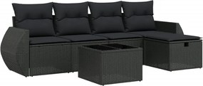 vidaXL Set mobilier de grădină cu perne, 6 piese, negru, poliratan