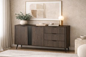 Comodă Edrin 195 cm cu sertare - stejar dunin / negru