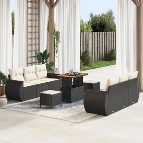 vidaXL Set de canapele de grădină , 9 piese cu perne, din ratan poly negru și acacia