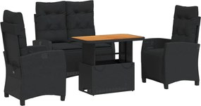 vidaXL Set mobilier de grădină cu perne, 4 piese, negru, poliratan